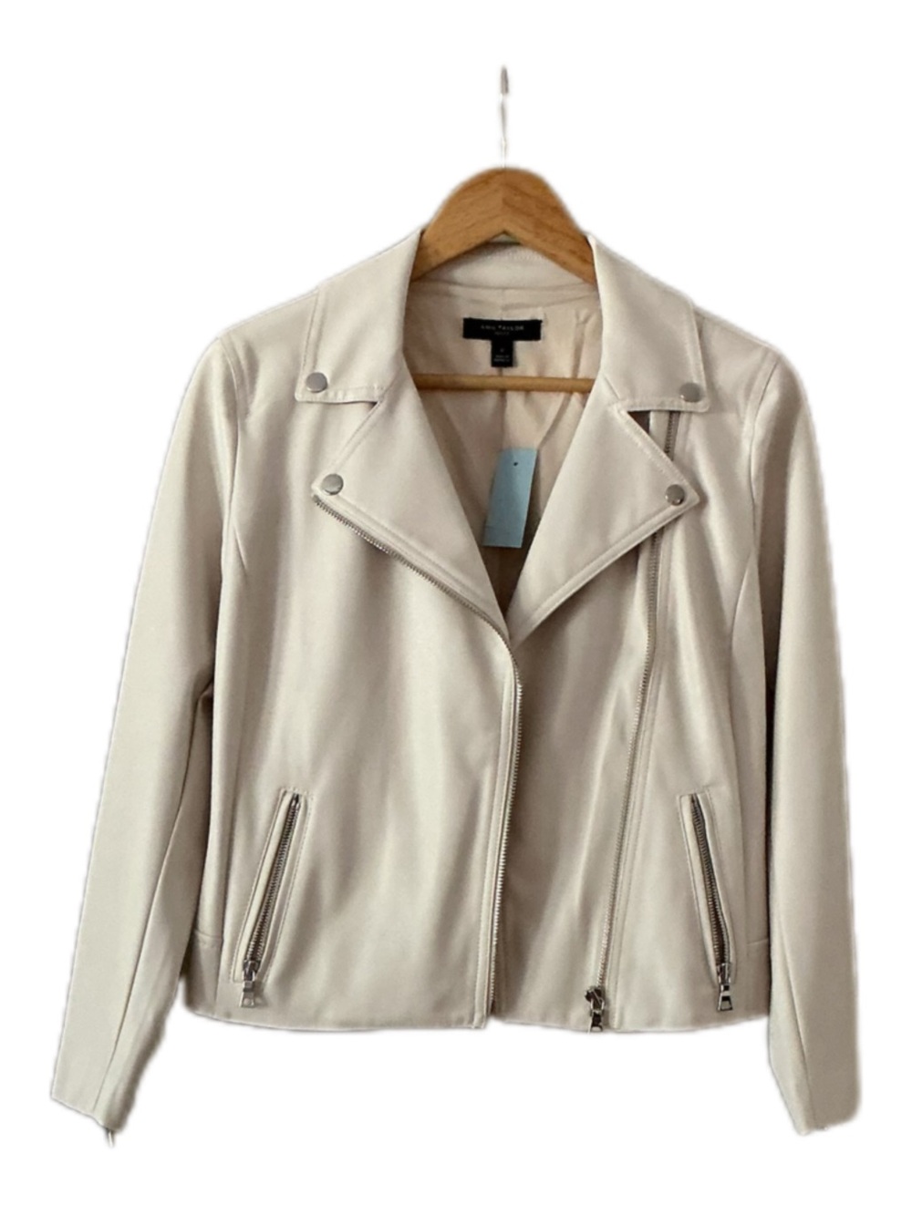 Ann Taylor Cream Faux Leather Moto Jacket